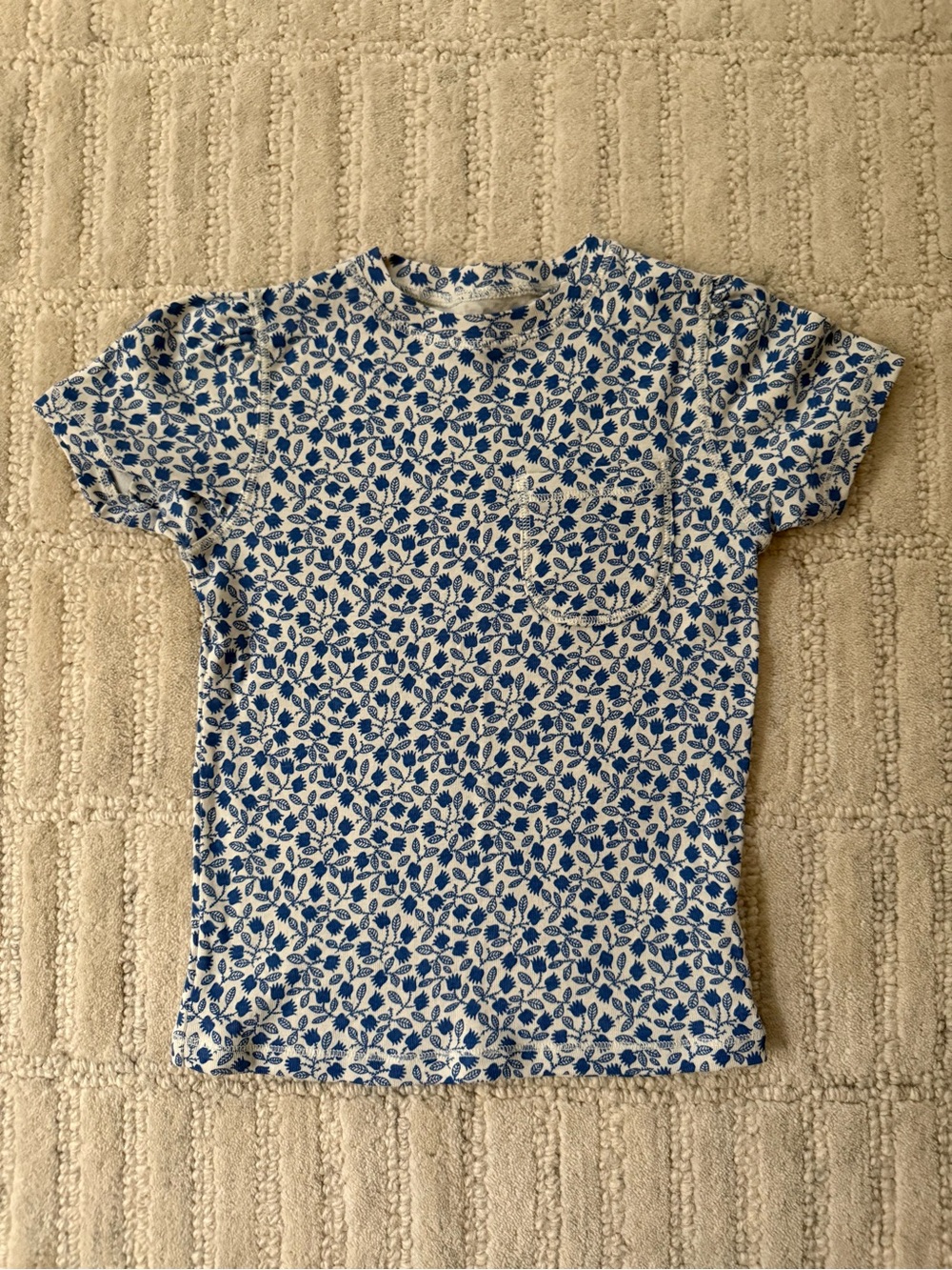 Misha And Puff White Tee with Blue Floral Print and Pocket